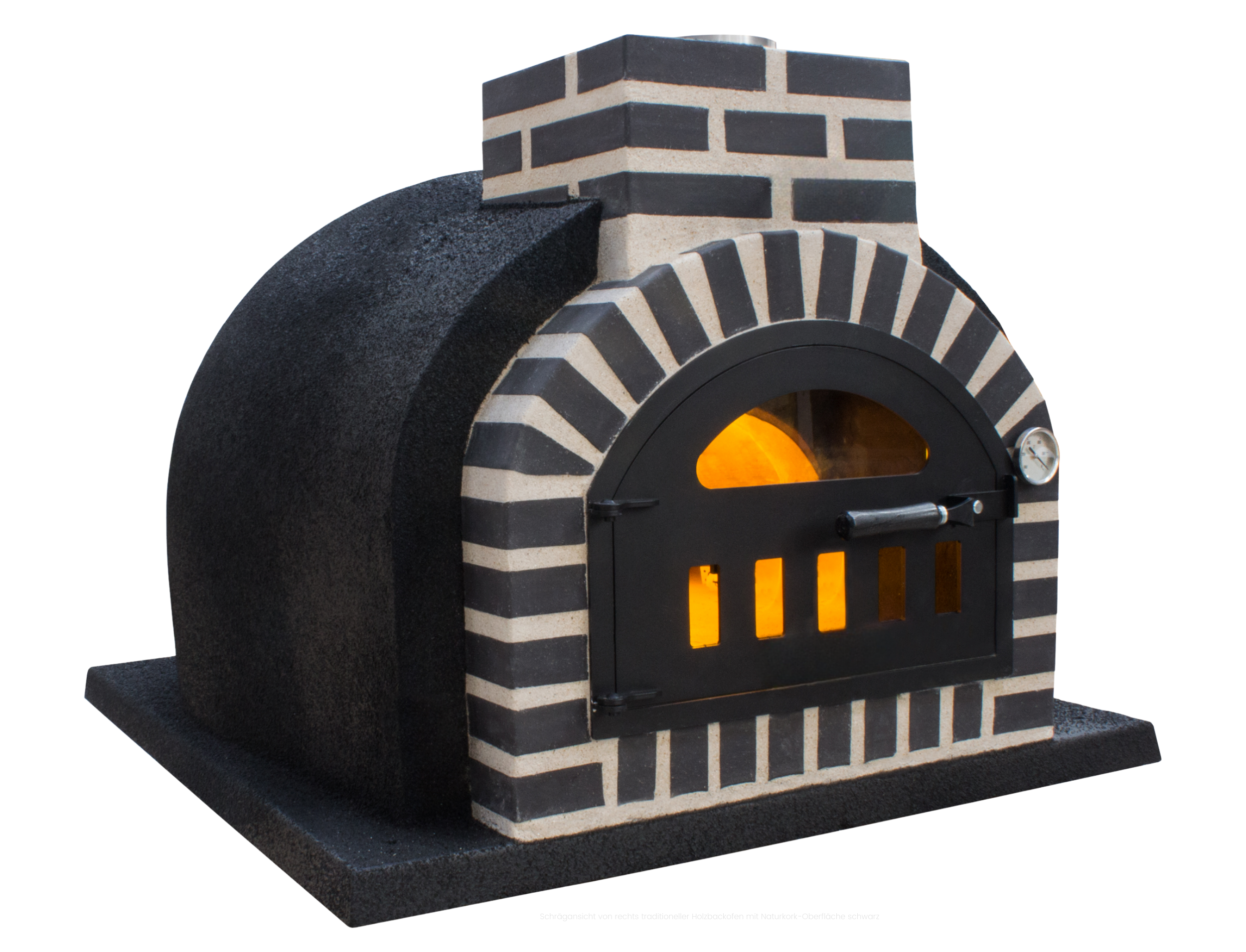 Holzbackofen mit Kork Anthrazit rechte Ansicht Holzbackofenhaus