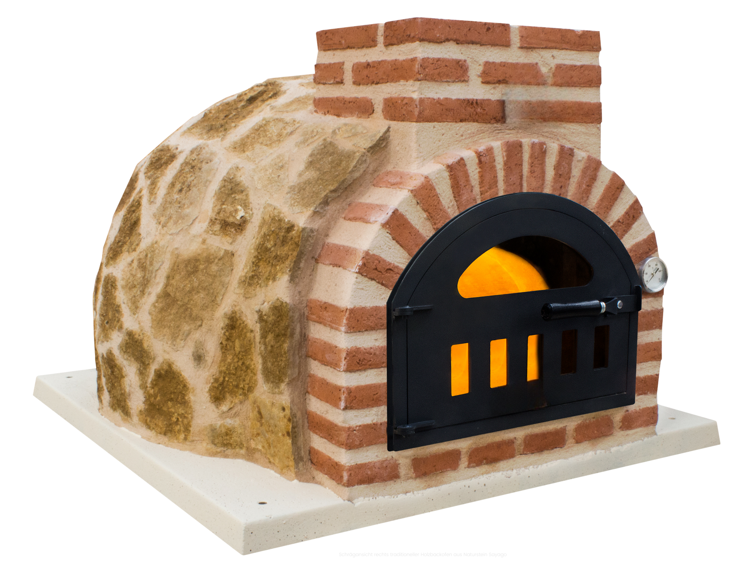 Holzbackofen aus Naturstein Sandstein Ocker rechte Ansicht Holzbackofenhaus