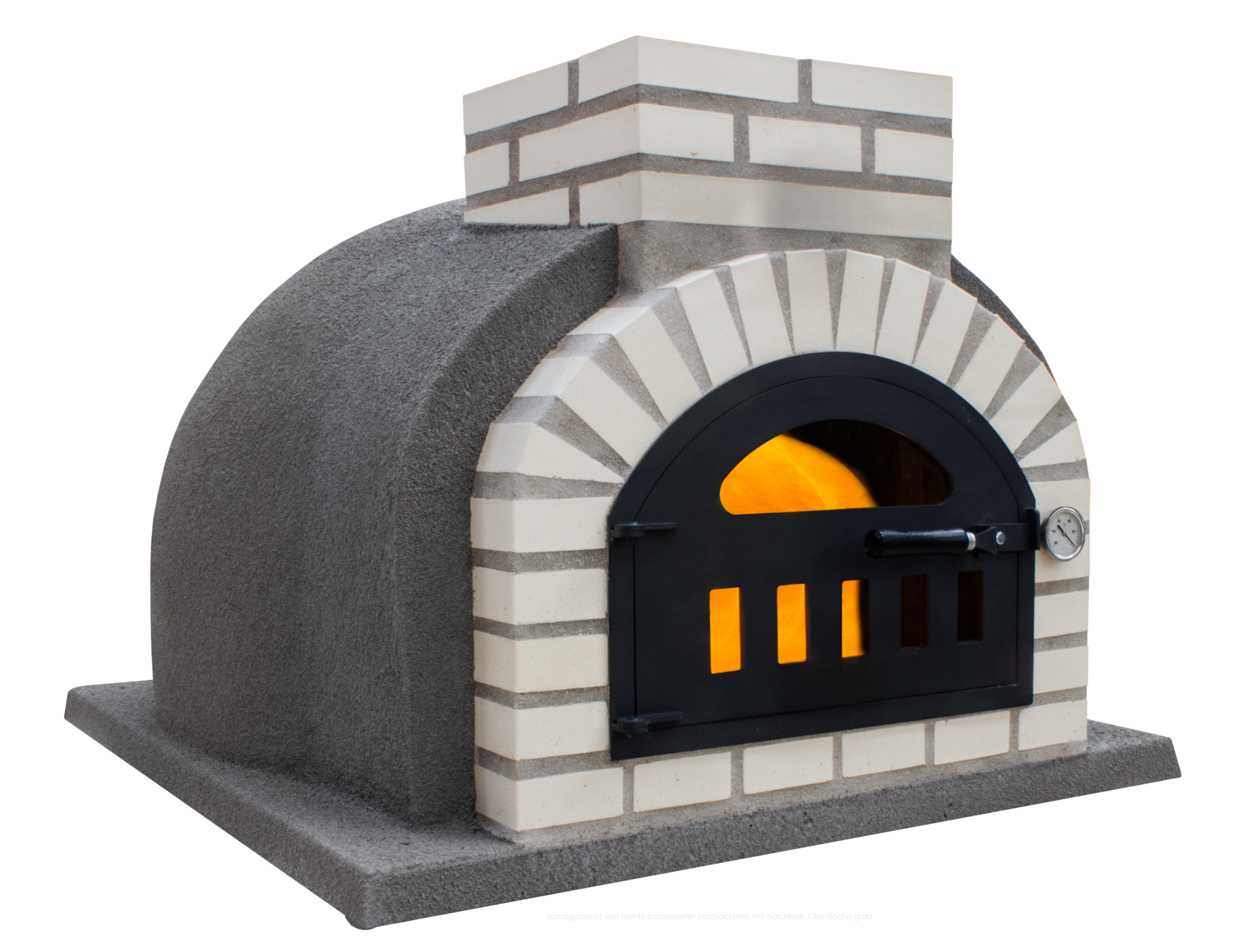 Holzbackofen mit Kork Mineralgrau rechte Ansicht Holzbackofenhaus