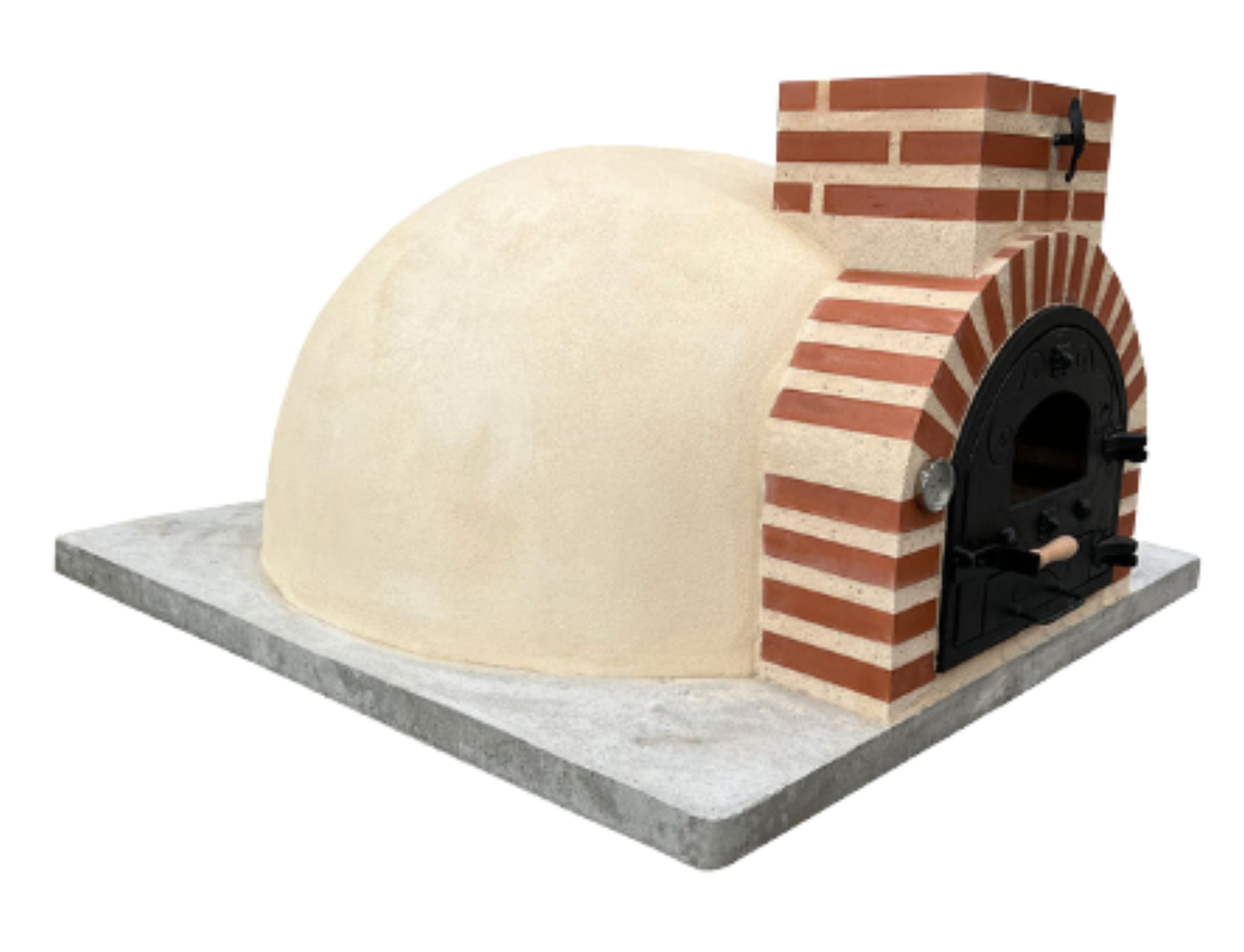 Holzbackofen mit Mineralputz Sandbeige rechte Ansicht Holzbackofenhaus