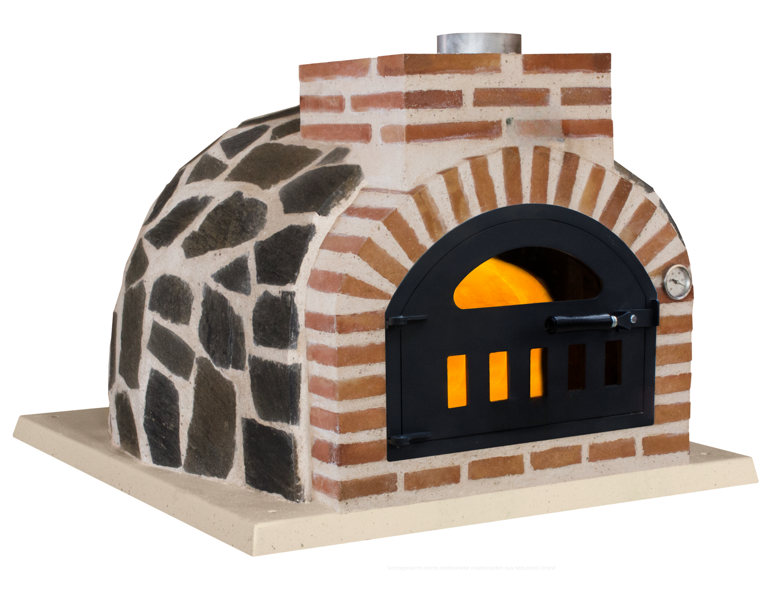 Holzbackofen aus Naturstein Granit rechte Ansicht Holzbackofenhaus